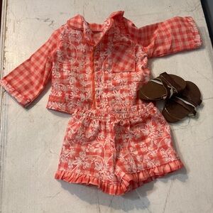 American Girl Doll Orange and White Checkered Pajama Set with Sandals